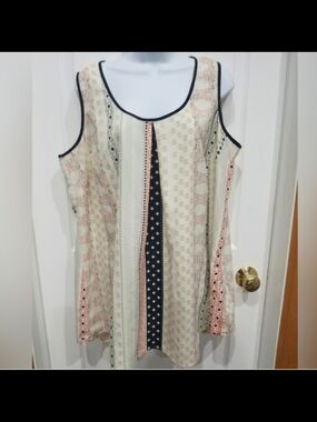 Boho Mixed‑Print Sleeveless Blouse